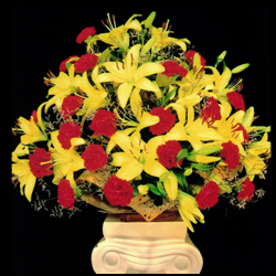 "Flower Basket with Gerberas, Glades, Lilies and Fillers - Click here to View more details about this Product